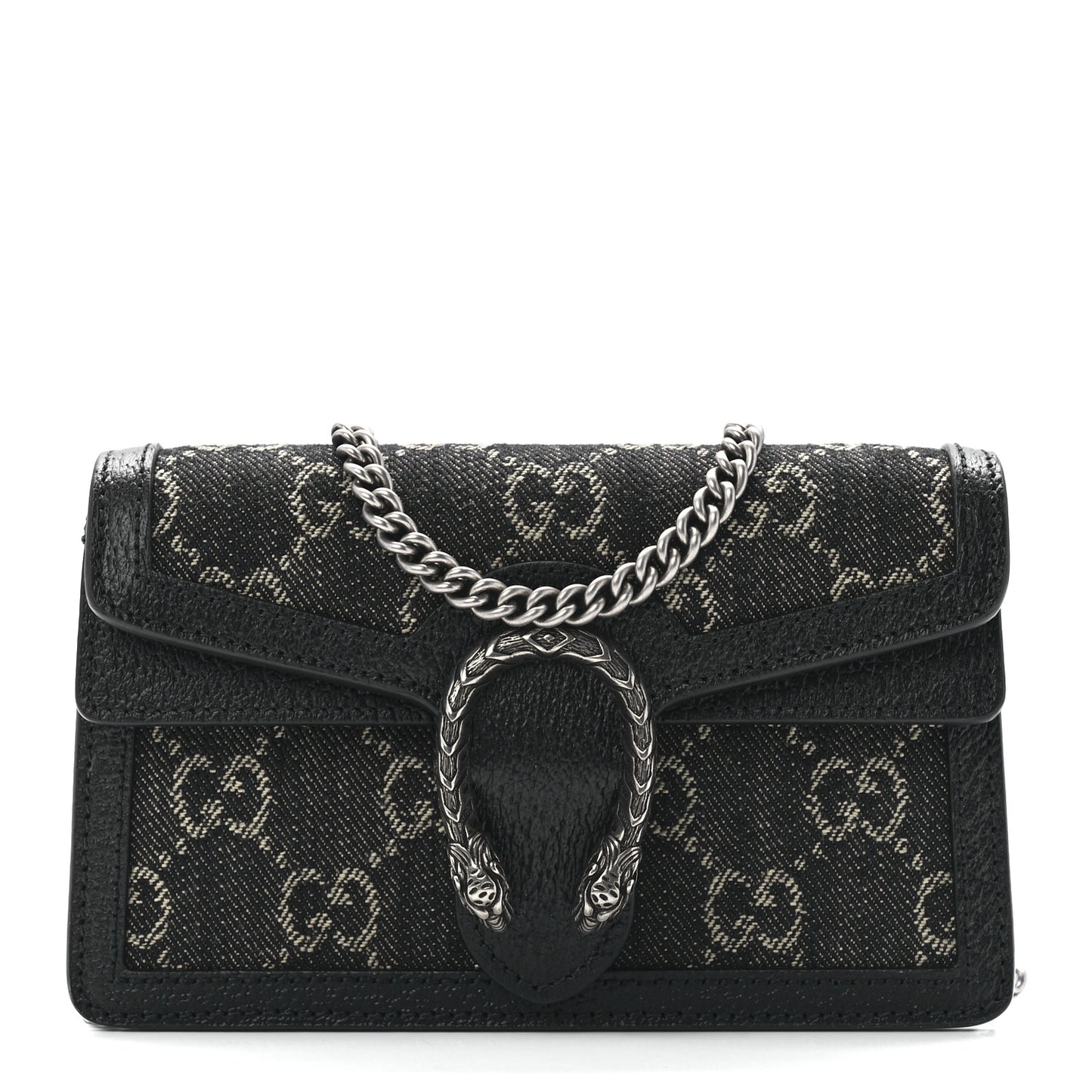 Jacquard Black Denim GG Monogram Super Mini Dionysus Shoulder Bag Black Ivory