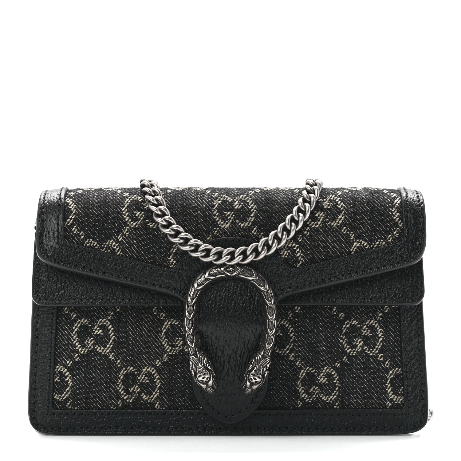 Gucci Jacquard Black Denim GG Monogram Super Mini Dionysus Shoulder Bag Black Ivory 1 of 9