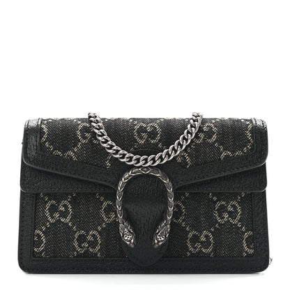 Gucci Jacquard Black Denim GG Monogram Super Mini Dionysus Shoulder Bag Black Ivory 1 of 9