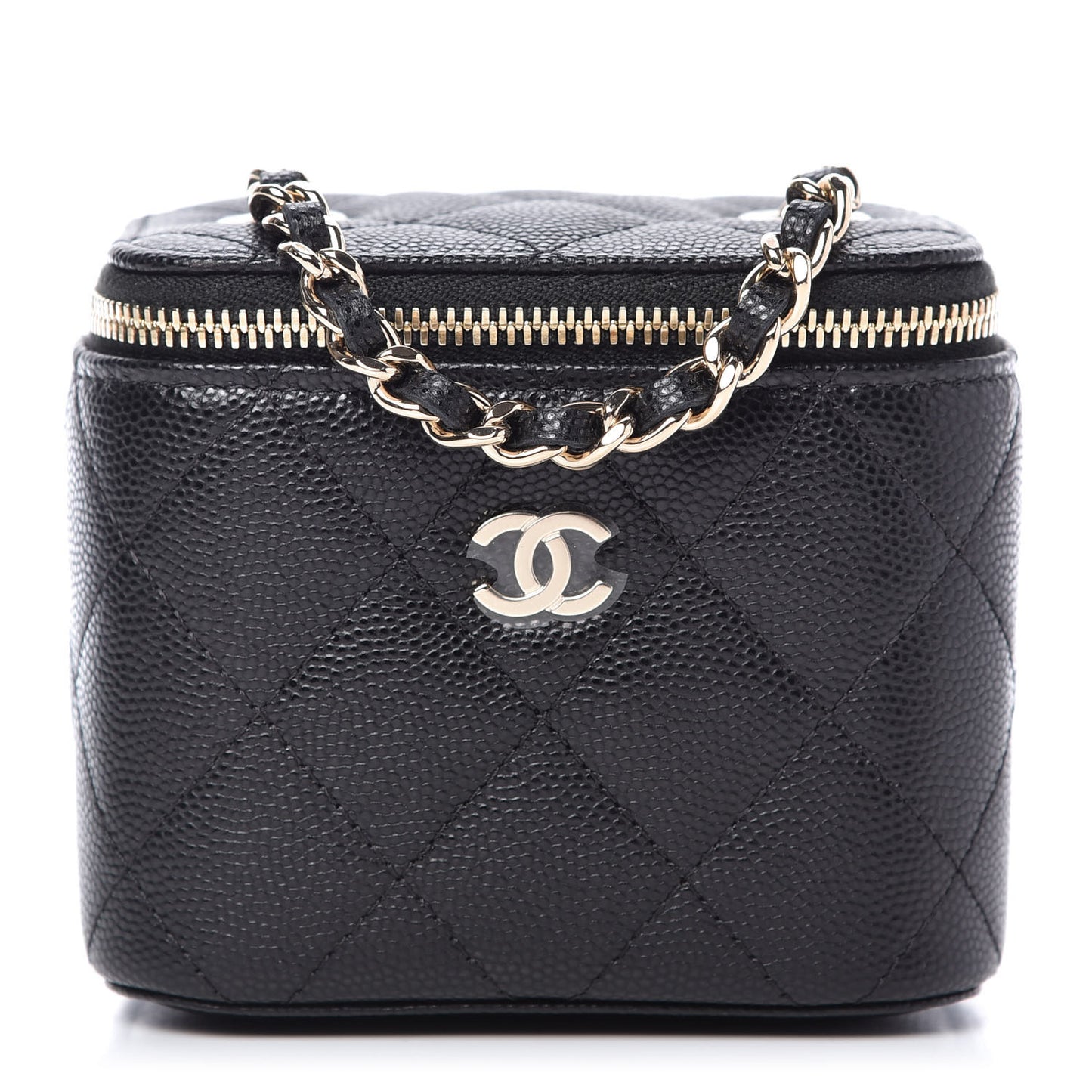 Caviar Quilted Mini Vanity Case With Chain Black