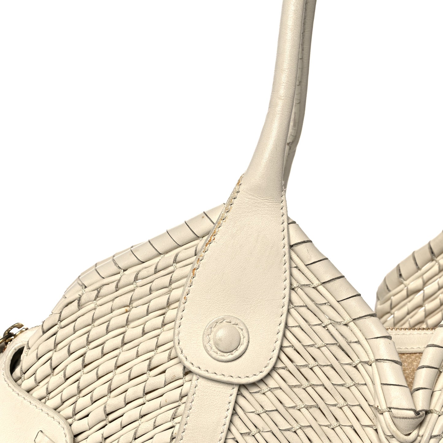 Woven Calfskin Satchel White
