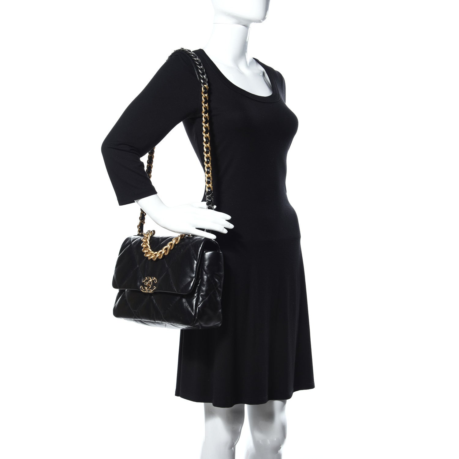 Chanel Lambskin Quilted Medium 19 Flap Black 2 of 11