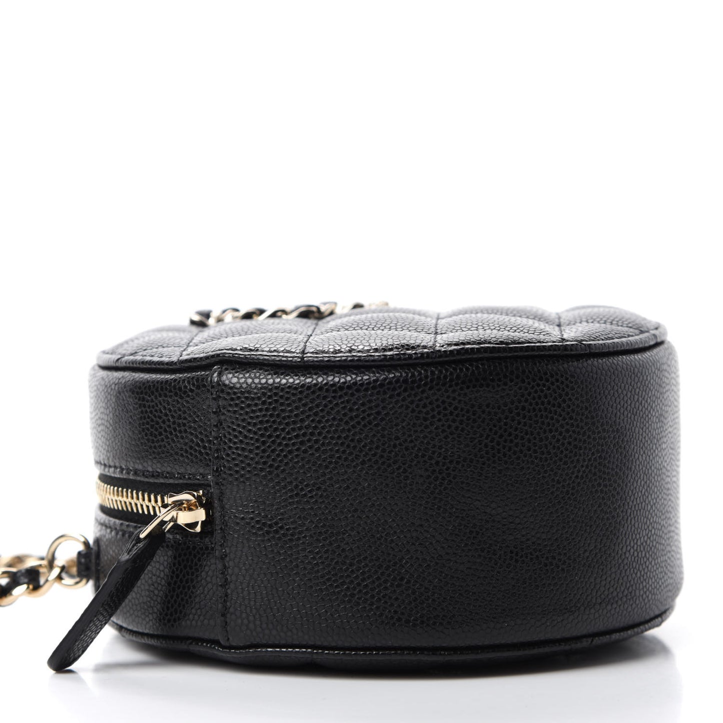Caviar Quilted French New Wave Round Clutch With Chain Black