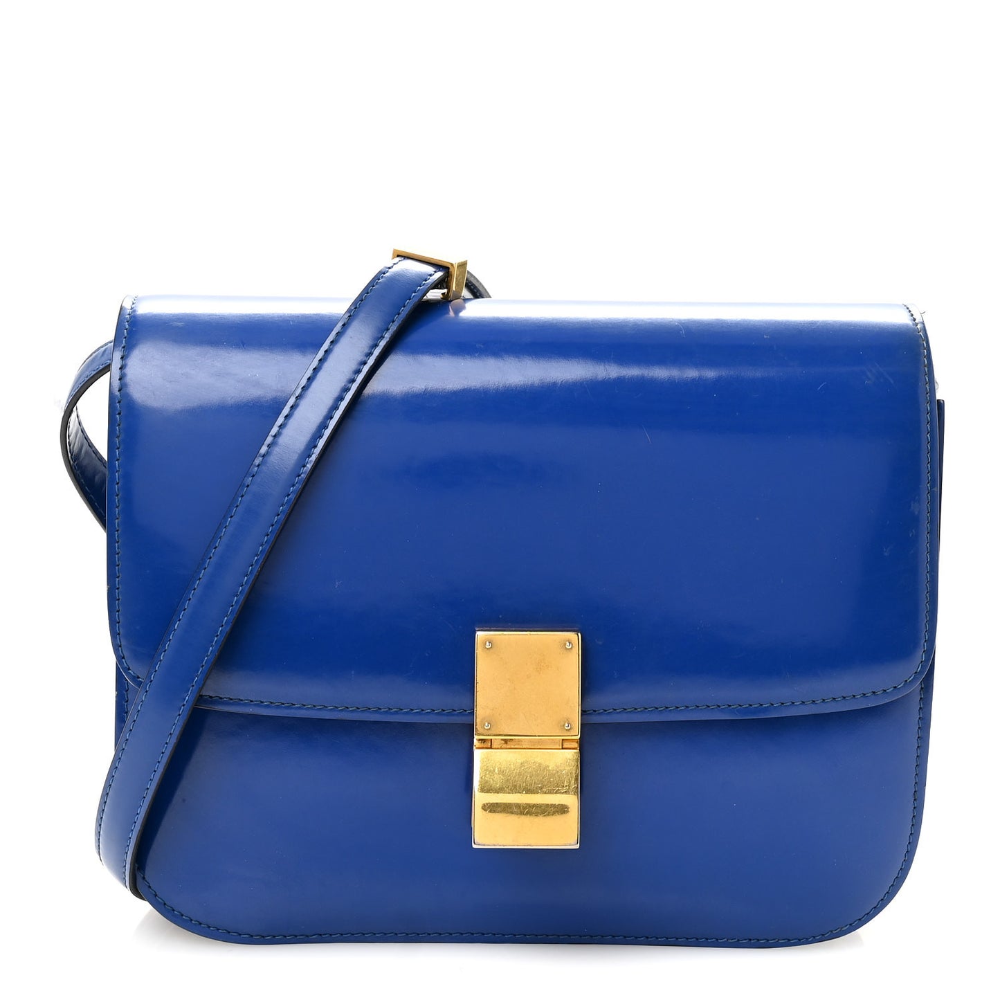 Spazzolato Calfskin Medium Classic Box Flap Bag Royal Blue