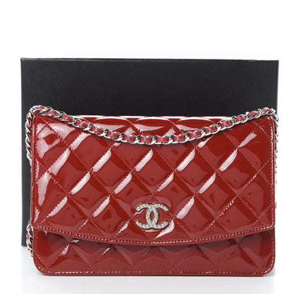 Chanel Patent Quilted Brilliant Wallet On Chain WOC Red 14 of 14