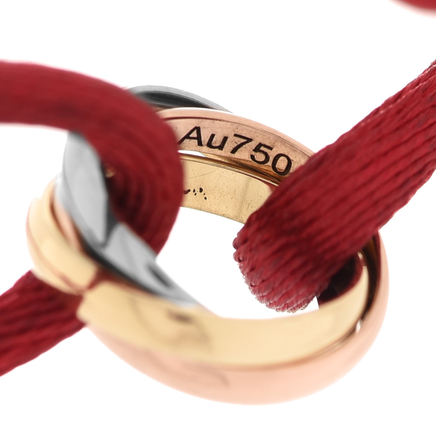 Cartier 18K Pink Yellow White Gold Trinity Cord Bracelet Red 7 of 10
