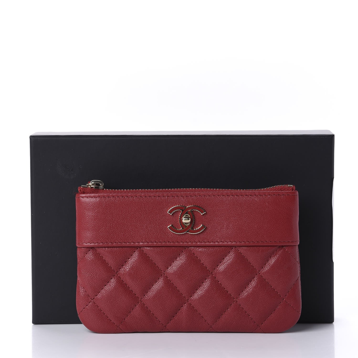 Chanel Sheepskin Quilted Small Vintage Mademoiselle Cosmetic Case Red 10 of 10