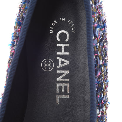 Chanel Tweed Patent Calfskin Cap Toe Ballerina Flats 37.5 Blue Pink Black 9 of 14