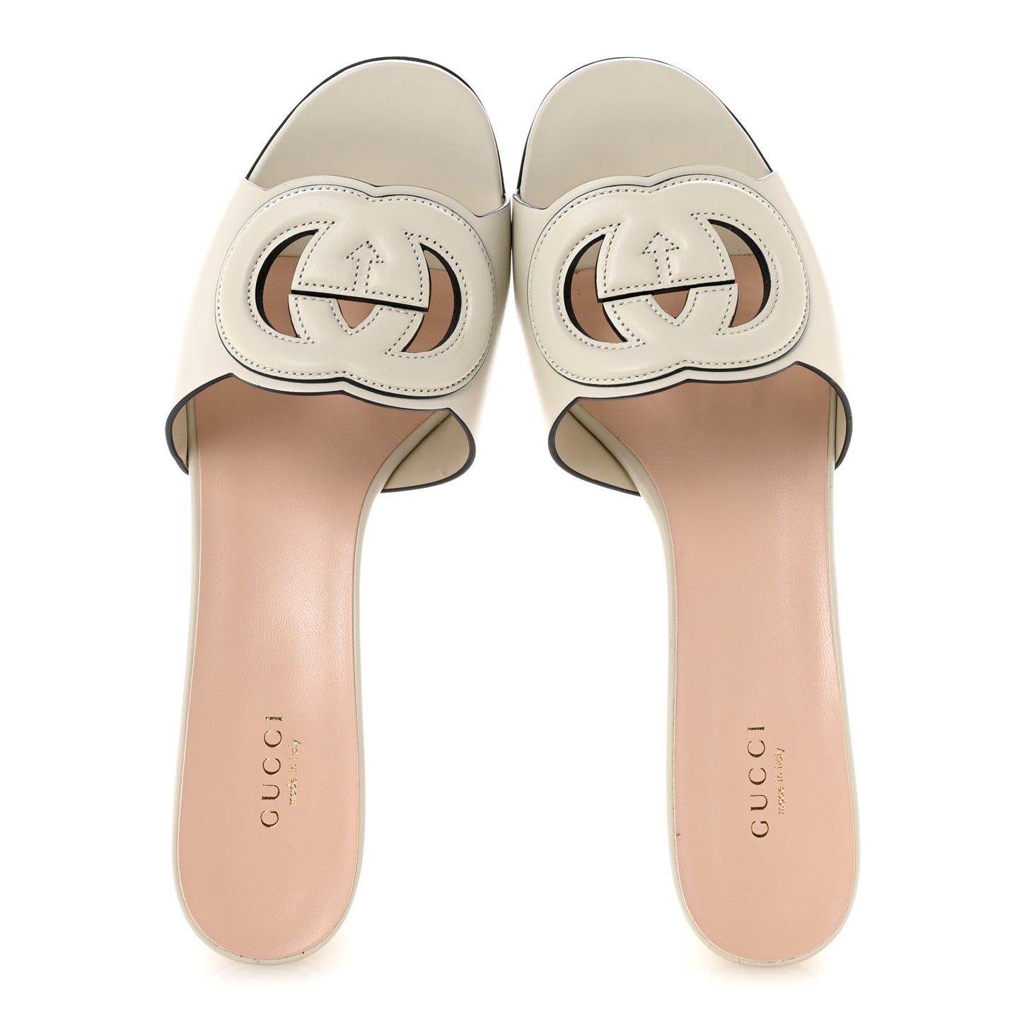 Sierra Calfskin Interlocking G Cut Out Slide Sandals 39.5 Mystic White