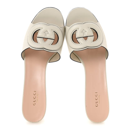 Gucci Sierra Calfskin Interlocking G Cut Out Slide Sandals 39.5 Mystic White 2 of 10