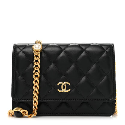 Chanel Lambskin Quilted CC Pearl Enamel Clutch on Chain WOC Black 1 of 13
