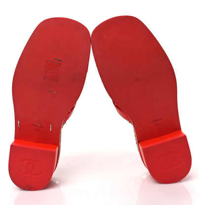 Chanel Lambskin Cork Chain Sandals 39 Red 5 of 7