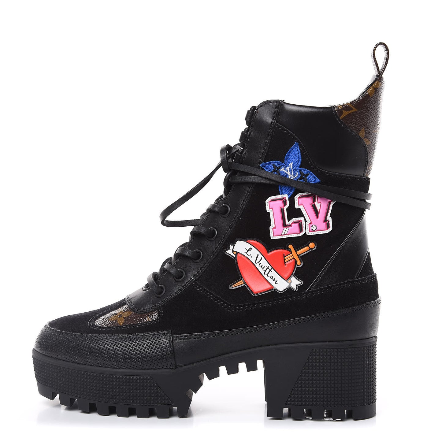 Suede Calfskin Monogram LV Black Heart Laureate Platform Desert Boots 35.5 Black