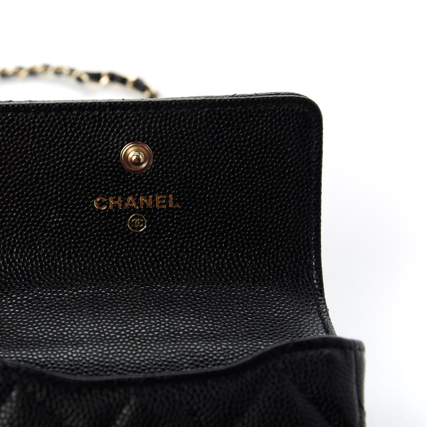 Caviar Quilted Mini Pearl On Top Coin Purse With Chain Black