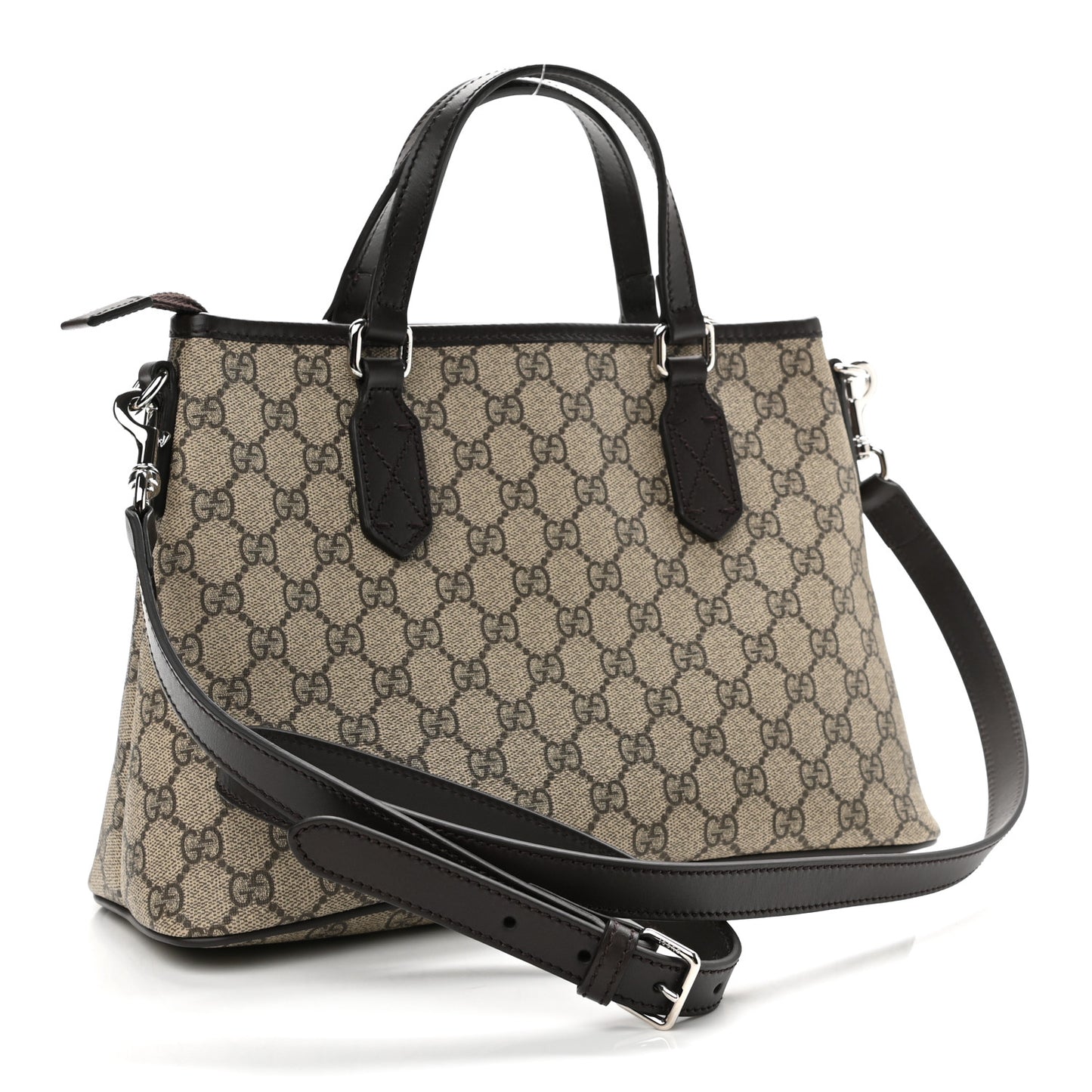 GG Supreme Monogram Small Zippered Tote Dark Brown