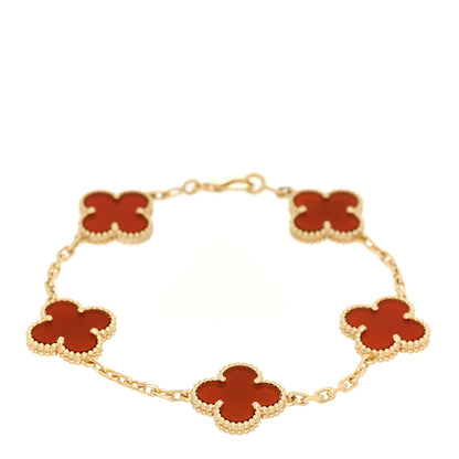 Van Cleef & Arpels 18K Yellow Gold Carnelian 5 Motifs Vintage Alhambra Bracelet 1 of 5