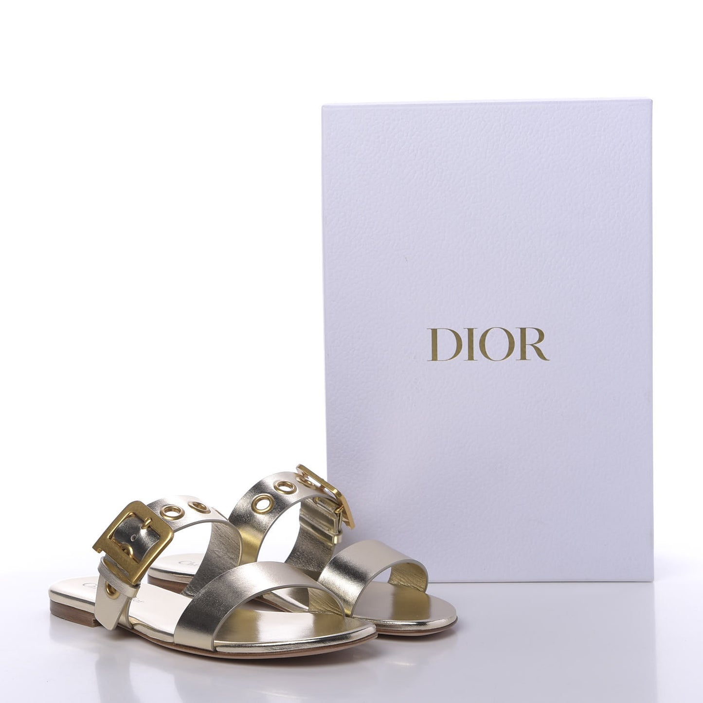 Laminated Calfskin D-Dior Slide Sandals 37.5 Pale Gold