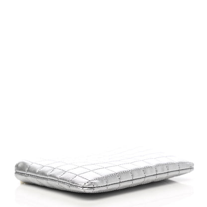 Celine Laminated Calfskin Quilted C Charm Coin Card Pouch Silver 4 of 7