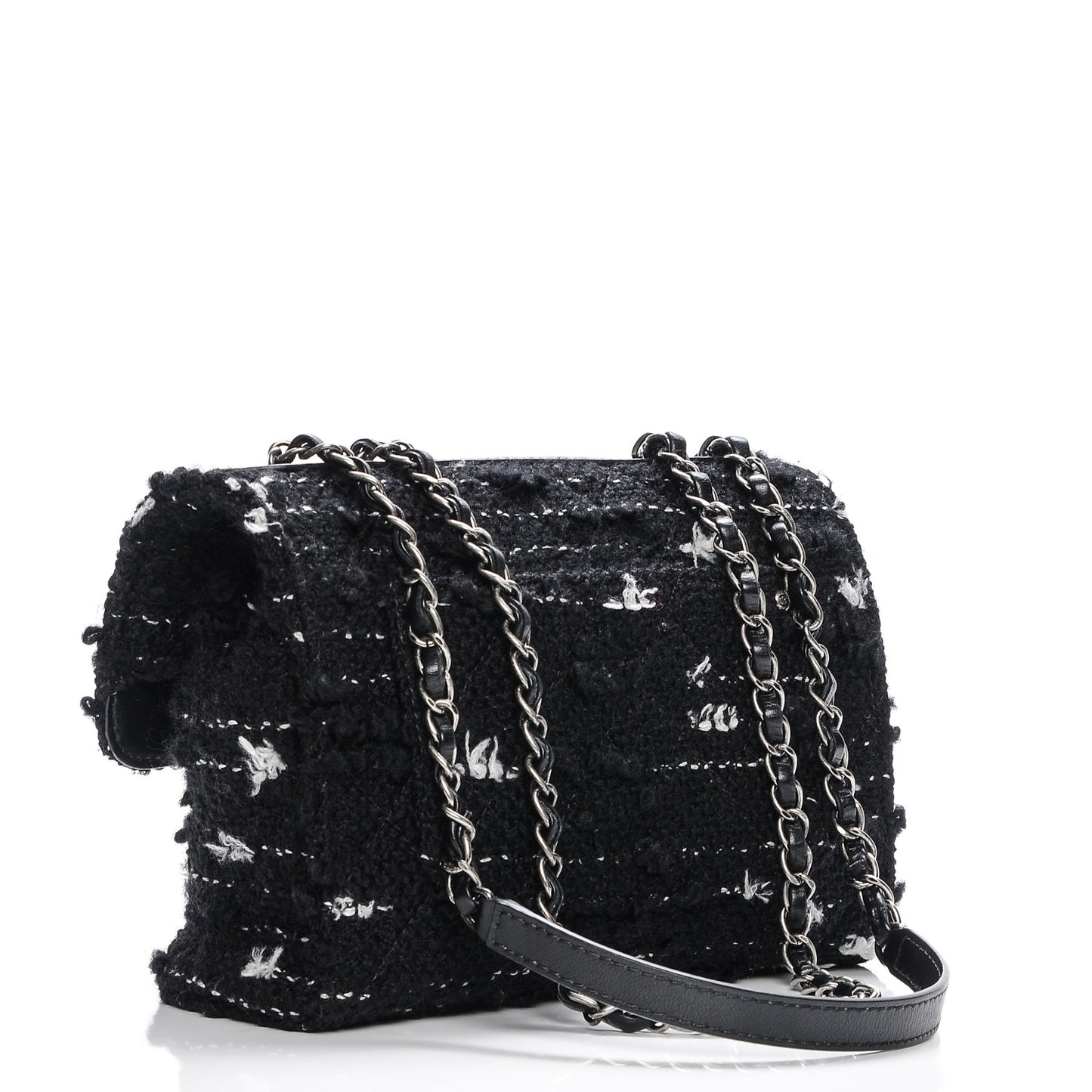Tweed Quilted CC Clasp Flap Black