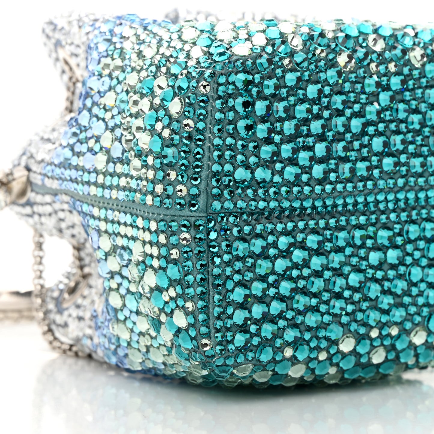 Satin Hotfix Crystal Embellished Bon Bon Bucket Bag Blue Silver