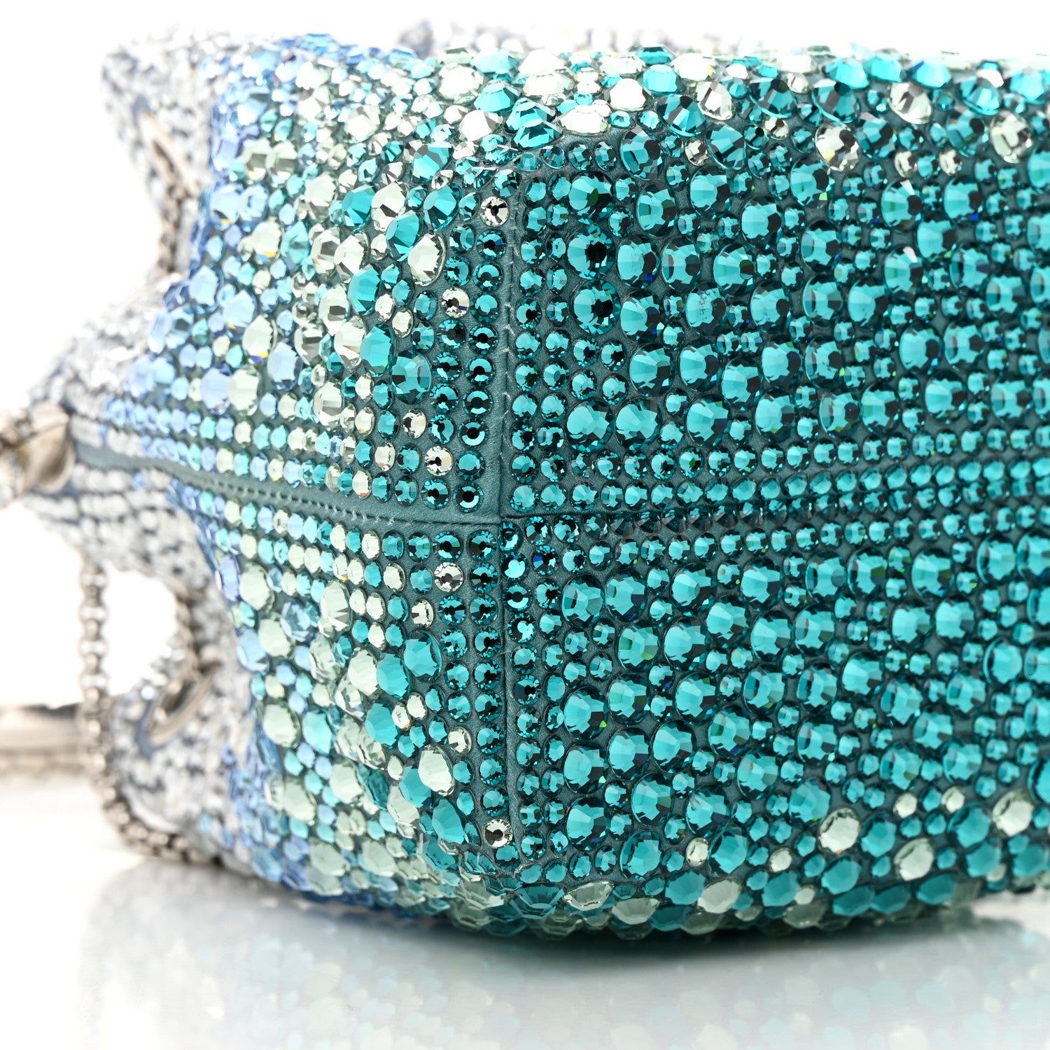 Jimmy Choo Satin Hotfix Crystal Embellished Bon Bon Bucket Bag Blue Silver 8 of 9