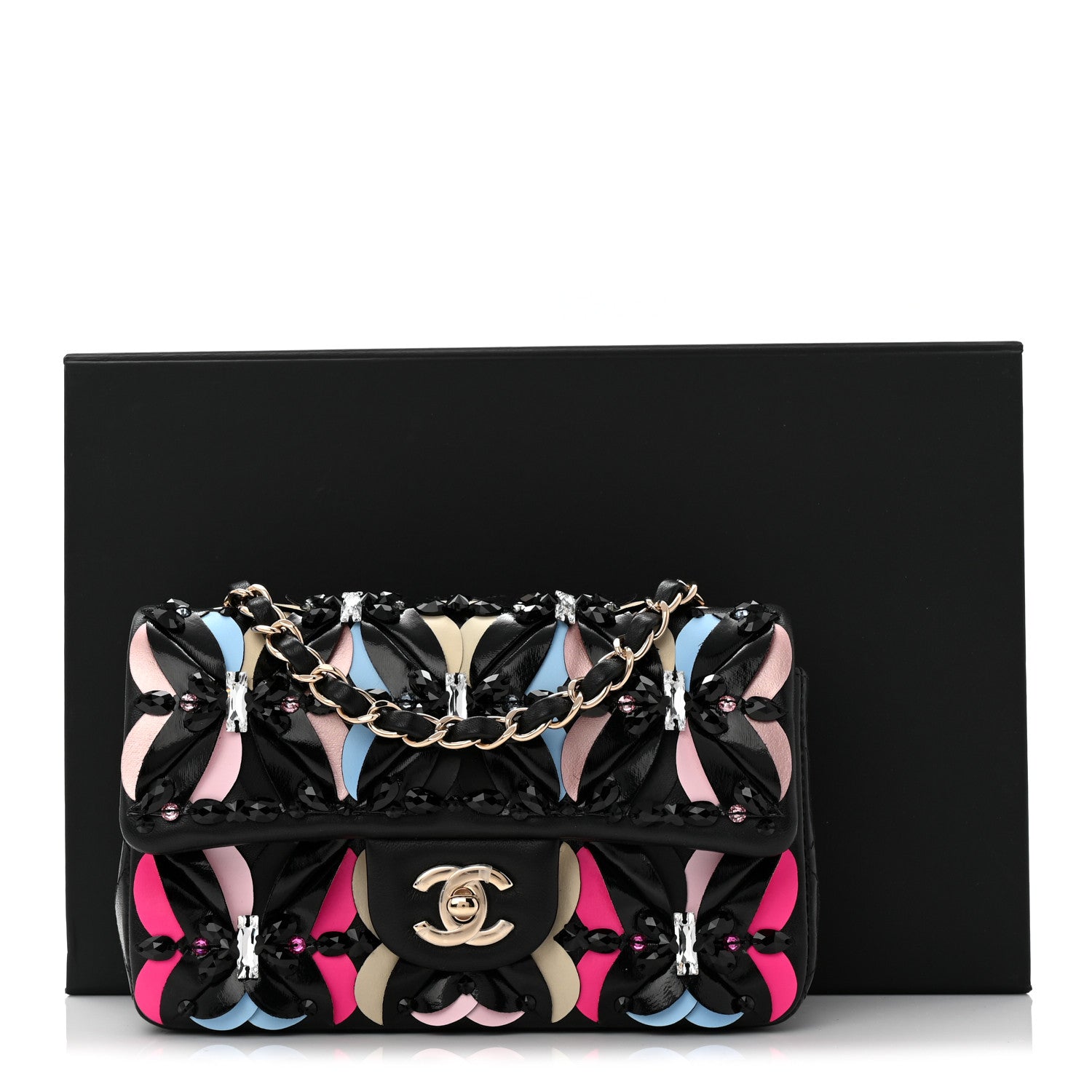 Chanel Lambskin Crystal Mini Rectangular Flap Black Multicolor 11 of 11
