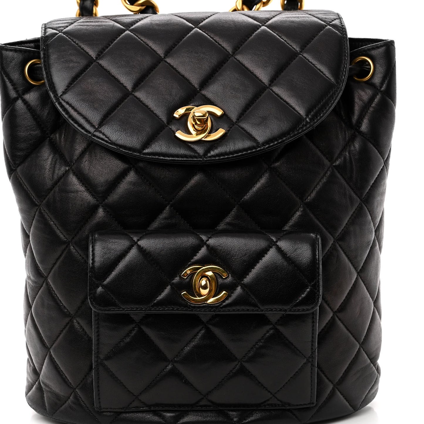Lambskin Quilted Drawstring Backpack Black