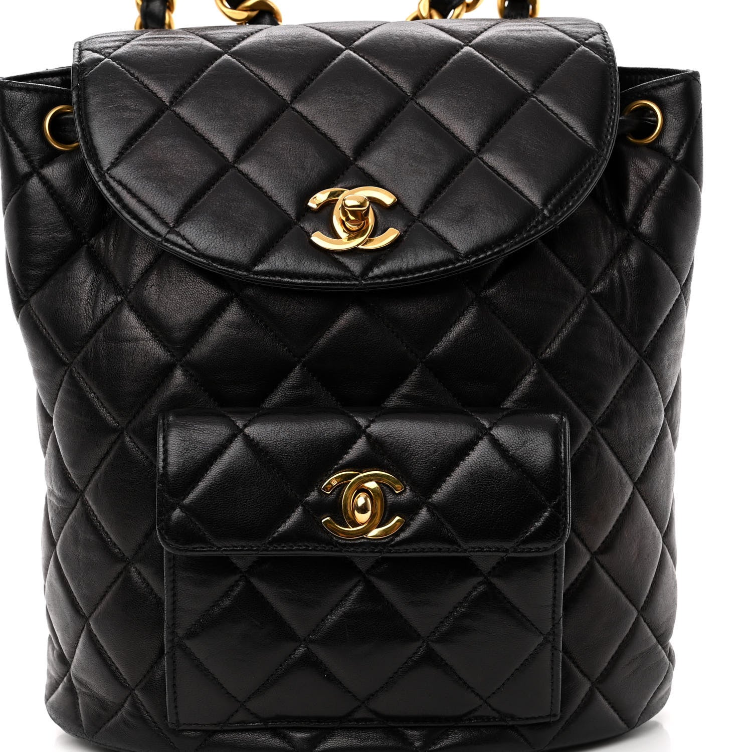 Chanel Lambskin Quilted Drawstring Backpack Black 7 of 9