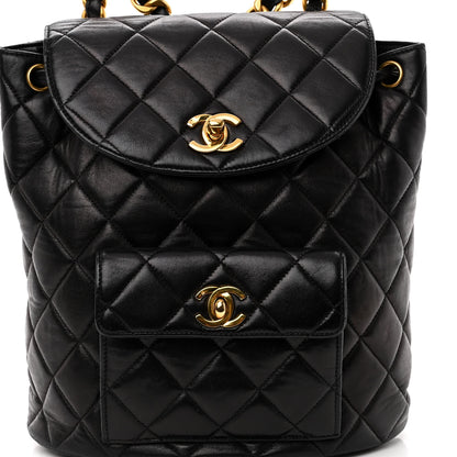 Chanel Lambskin Quilted Drawstring Backpack Black 7 of 9