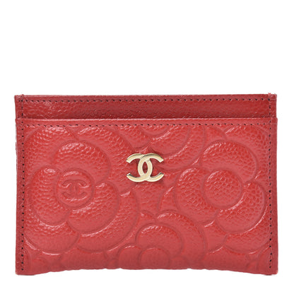 Chanel Caviar Camellia Embossed Card Holder Red 1 of 11