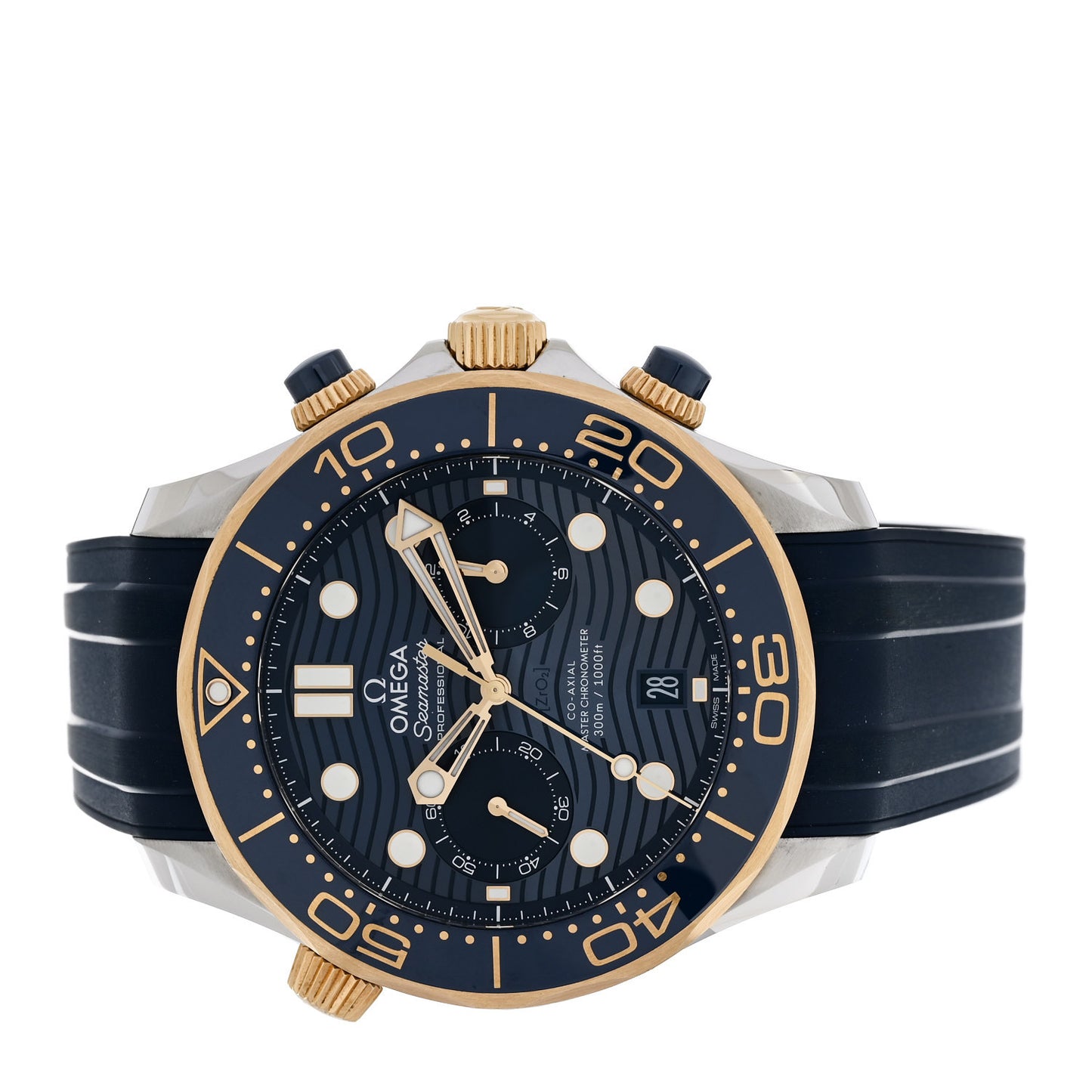 Stainless Steel 18K Yellow Gold Rubber 44mm Seamaster Diver 300M Co-Axial Master Chronometer Automatic Watch Blue 210.22.44.51.03.001