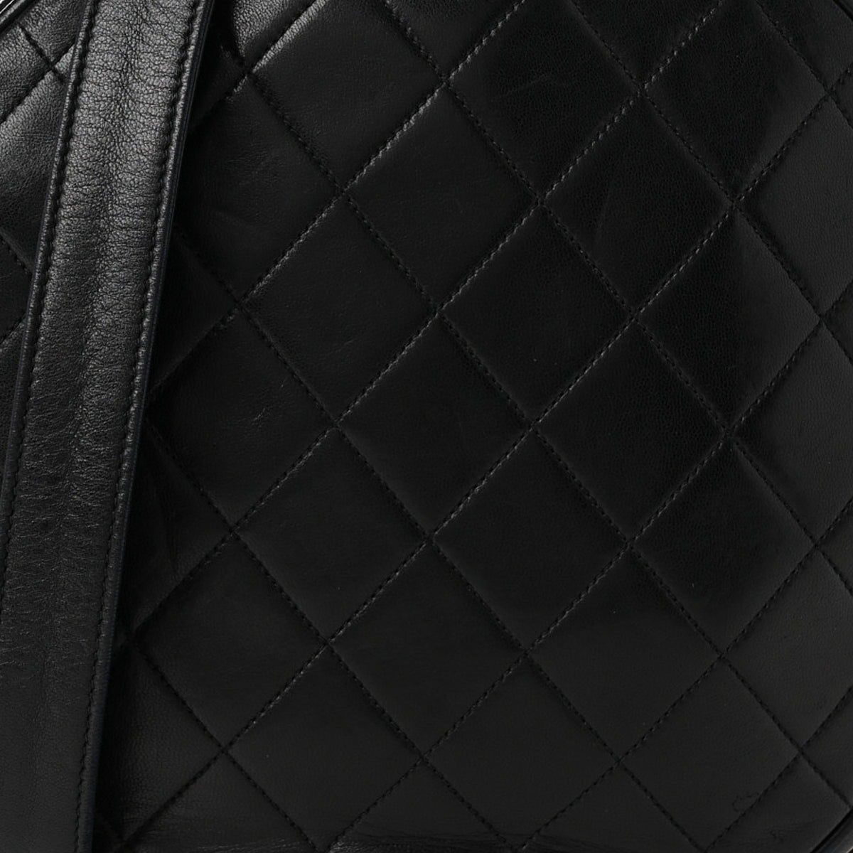 Lambskin Quilted Round Tassel Crossbody Bag Black