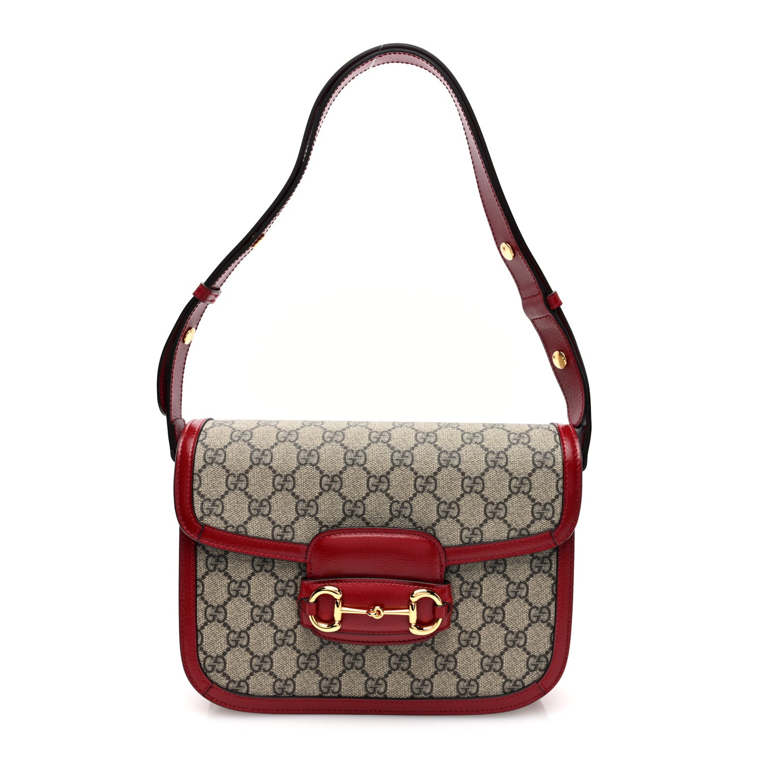Gucci GG Supreme Monogram Azalea Calfskin Horsebit 1955 Shoulder Bag Beige Ebony New Cherry Red 1 of 10