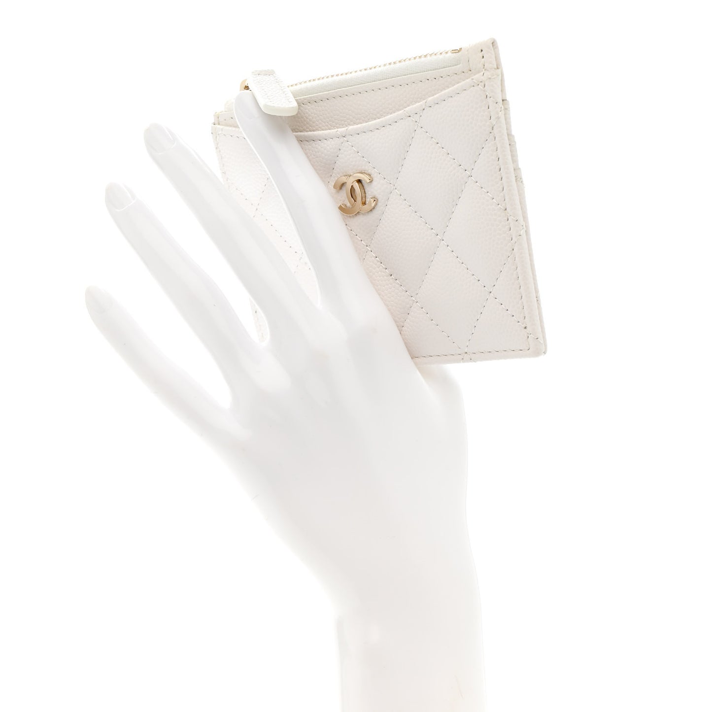 Caviar Quilted CC Zip Card Holder White
