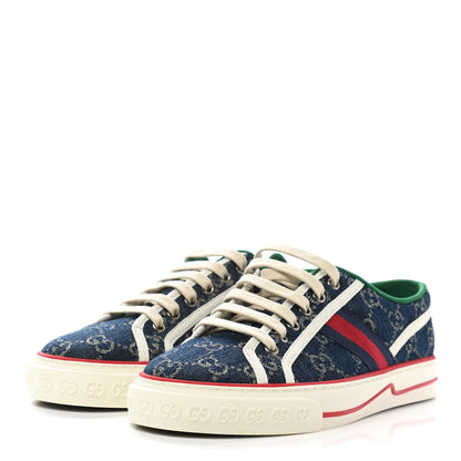 Gucci New Denim GG Monogram Web Womens 1977 Tennis Sneakers 39 Blue Tea Mystic White 3 of 8