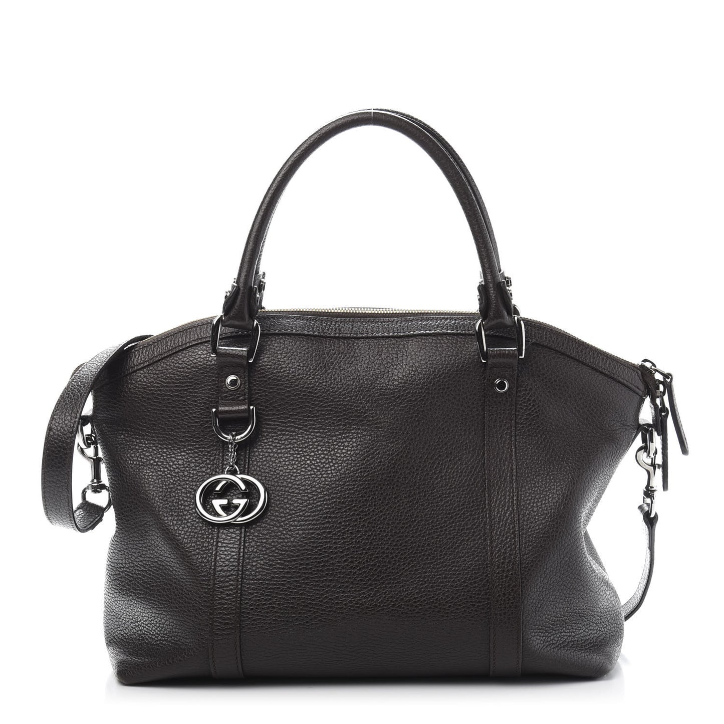 Pebbled Calfskin Medium GG Convertible Dome Satchel Dark Brown