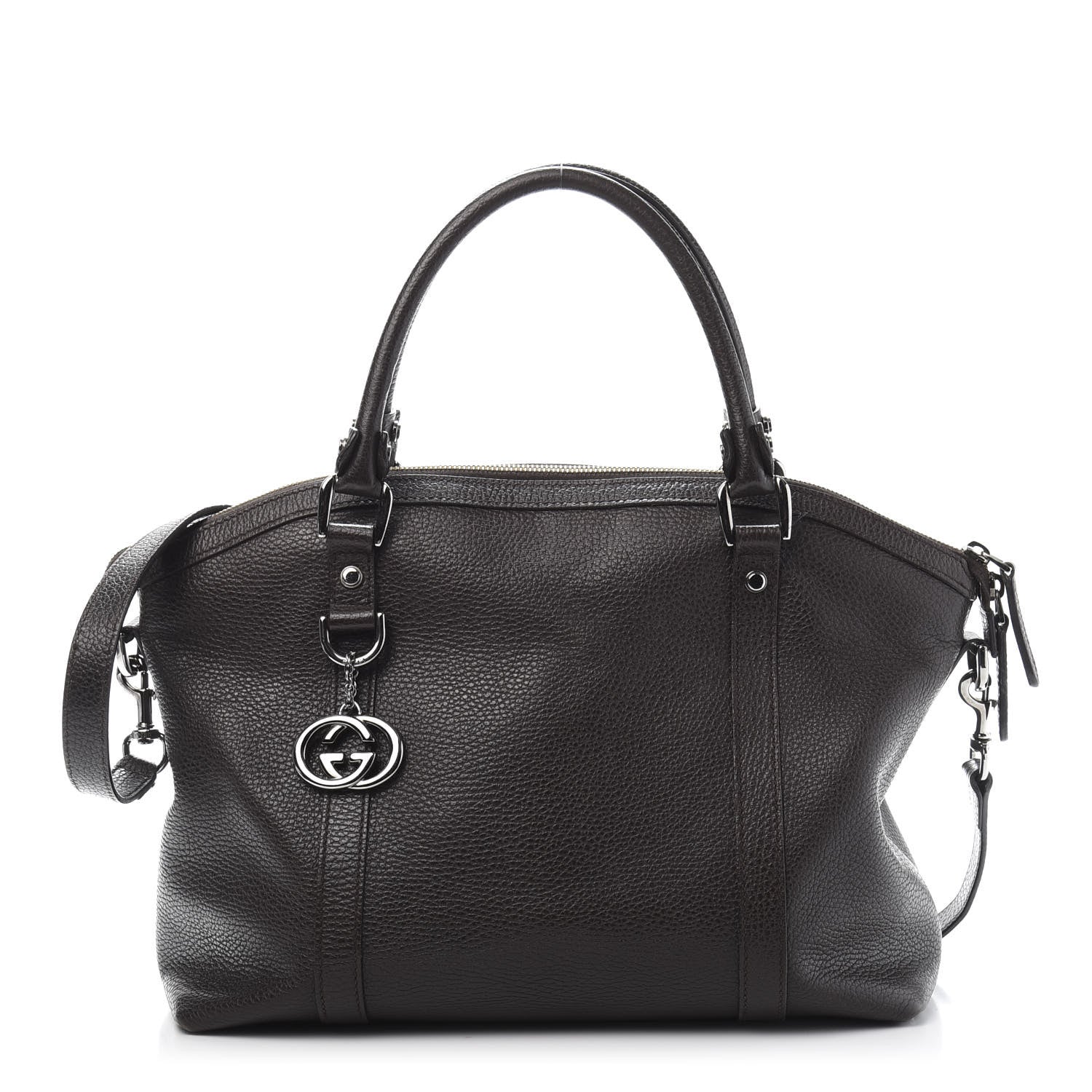 Gucci Pebbled Calfskin Medium GG Convertible Dome Satchel Dark Brown 1 of 17