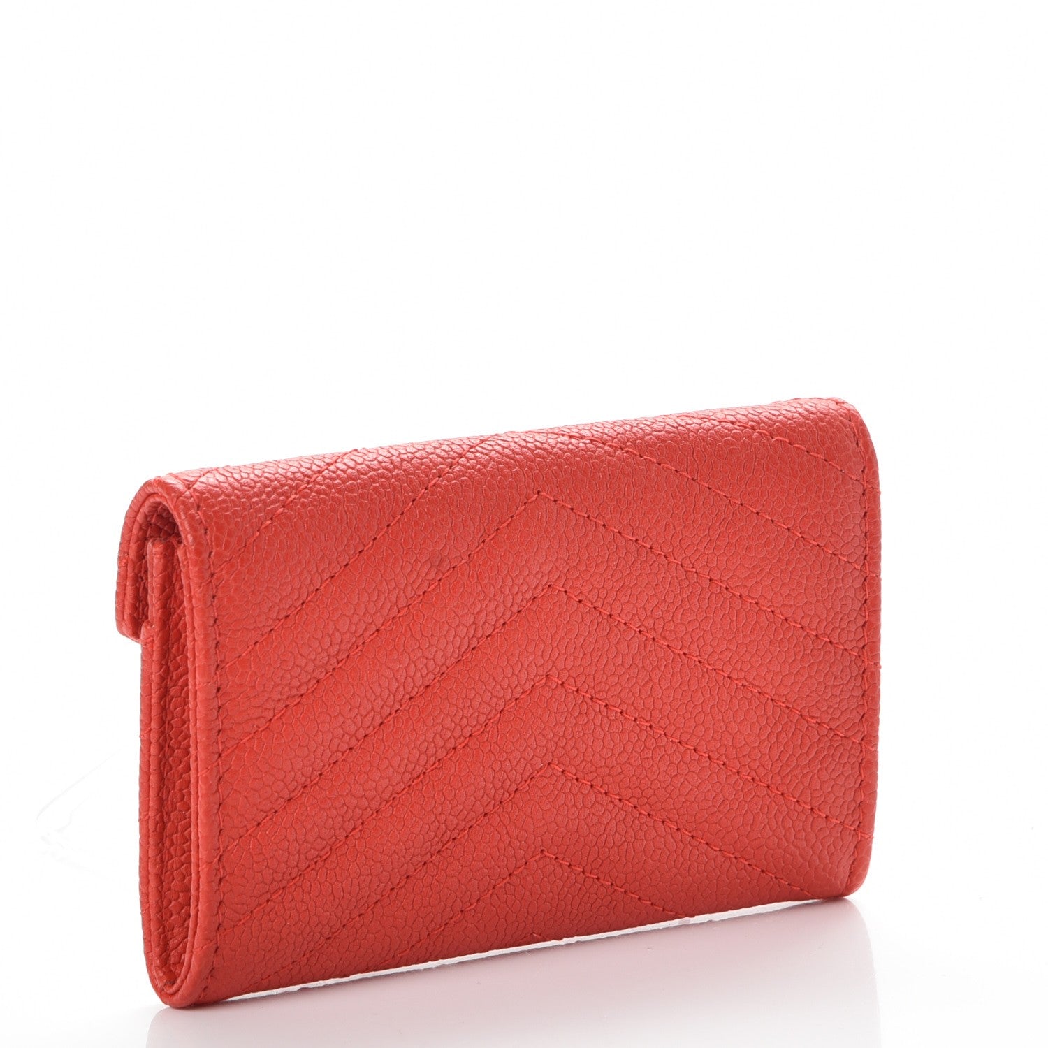 Chanel Caviar Chevron Quilted Card Holder Wallet Red 3 of 8