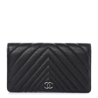 Chanel Shiny Goatskin Chevron Quilted Yen Wallet Black 1 of 15
