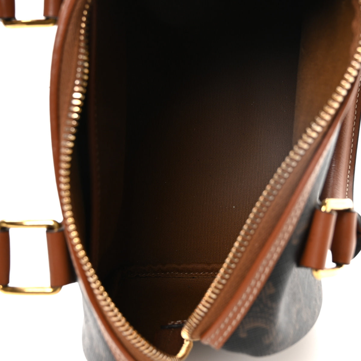 Triomphe Canvas Calfskin Small Boston Bag Tan