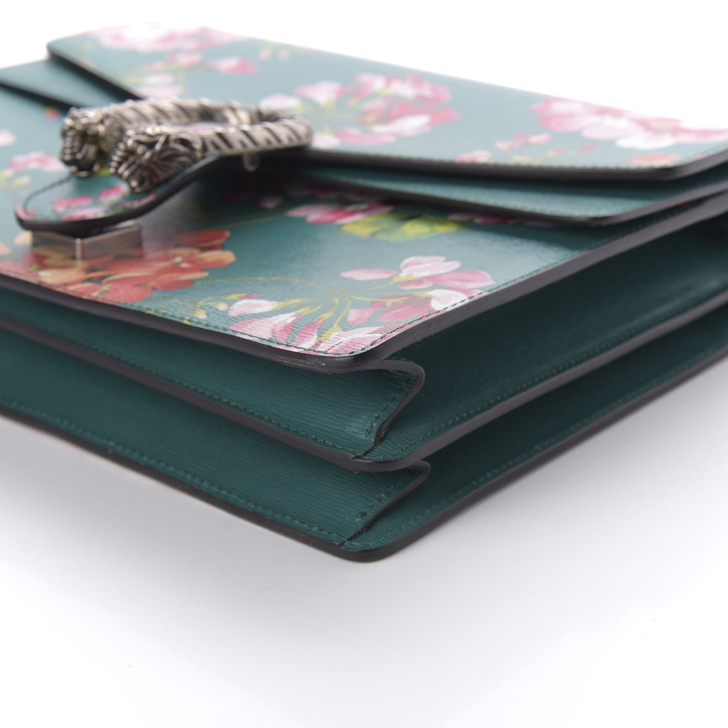 Calfskin Blooms Print Medium Dionysus Shoulder Bag Bright Emerald Multicolor