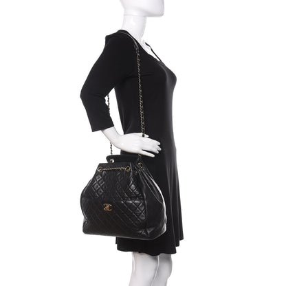 Chanel Lambskin Quilted Large Drawstring Bag Black 2 of 9