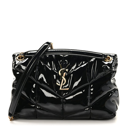 Saint Laurent Patent Quilted Small Loulou Puffer Monogram Chain Satchel Black 1 of 9