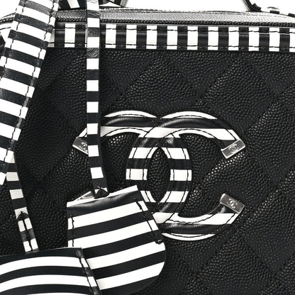 Chanel Caviar Quilted Striped Small CC Filigree Vanity Case Black White 8 of 10