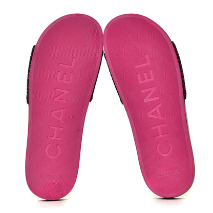 Chanel Tweed Grosgrain Camellia CC Flat Mules 40 Black Pink 12 of 12