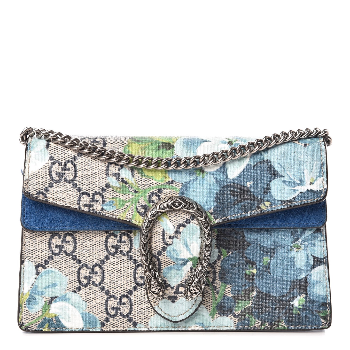 GG Supreme Monogram Blooms Super Mini Dionysus Shoulder Bag Beige Navy Vintage Blue