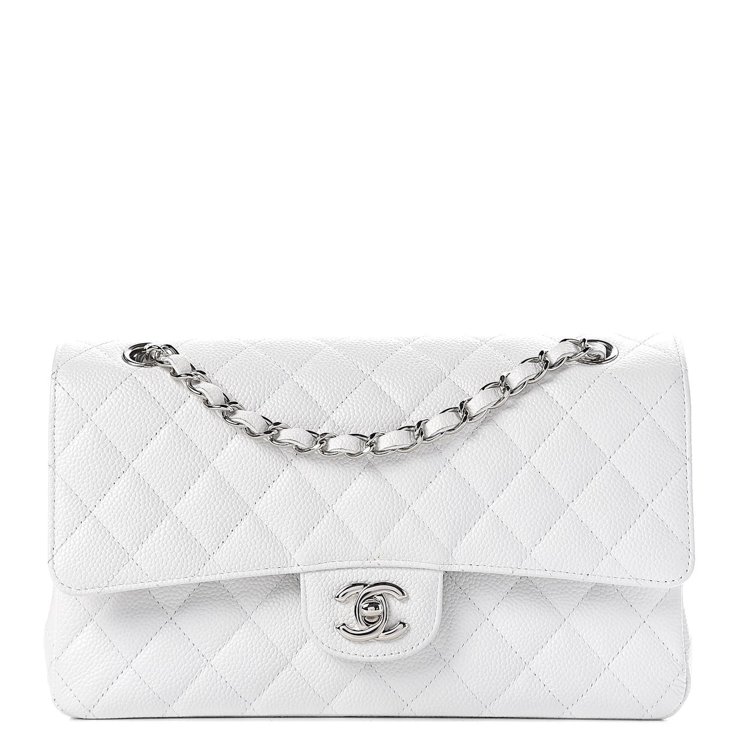 Caviar Quilted Medium Double Flap White