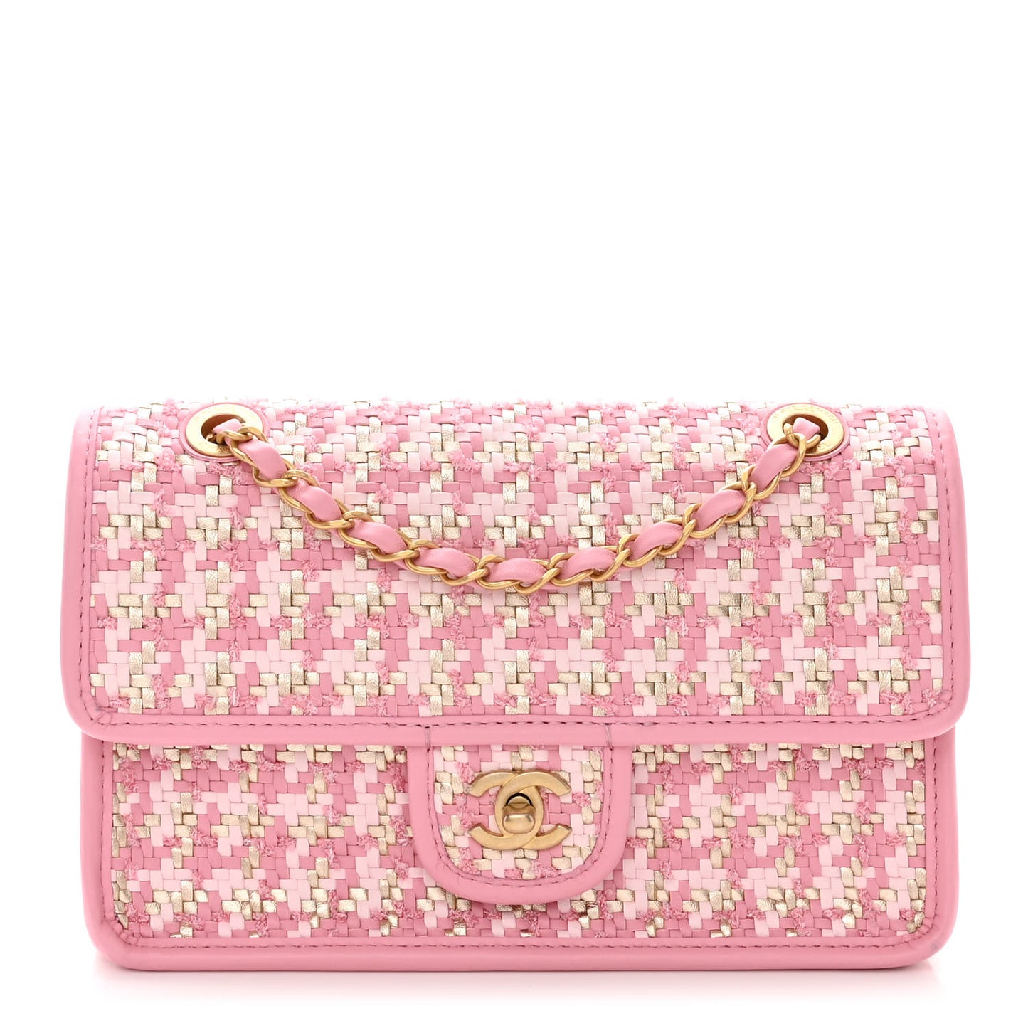 Metallic Lambskin Viscose Woven Flap Pink Gold