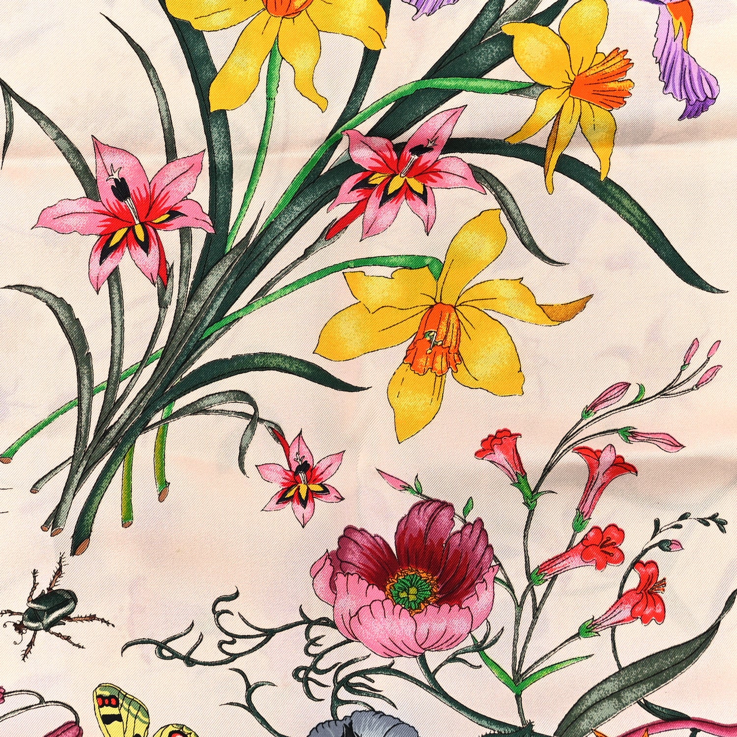 Gucci Silk Floral Print Square Scarf Ivory Brown 4 of 4