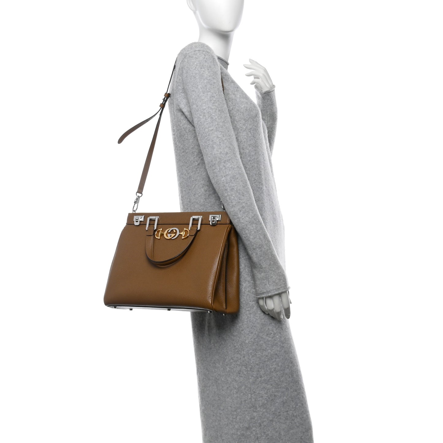 Grainy Calfskin Medium Zumi Top Handle Bag Friky Taupe
